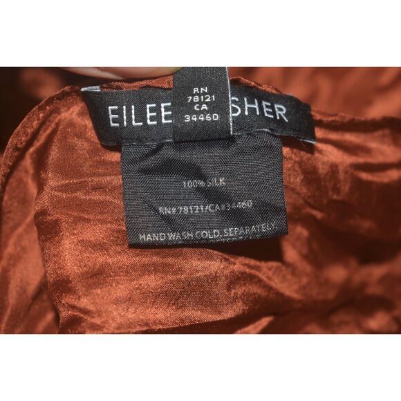 Eileen Fisher Crinkle Ombre Silk Scarf Wrap Rust Brown Pink - Picture 5 of 6
